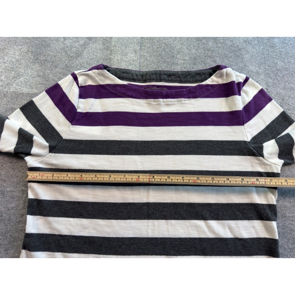 Croft & Barrow Striped Boat Neck Top Womens Small Grey White Purple 3/4 Sleeve‎ - Picture 8 of 11
